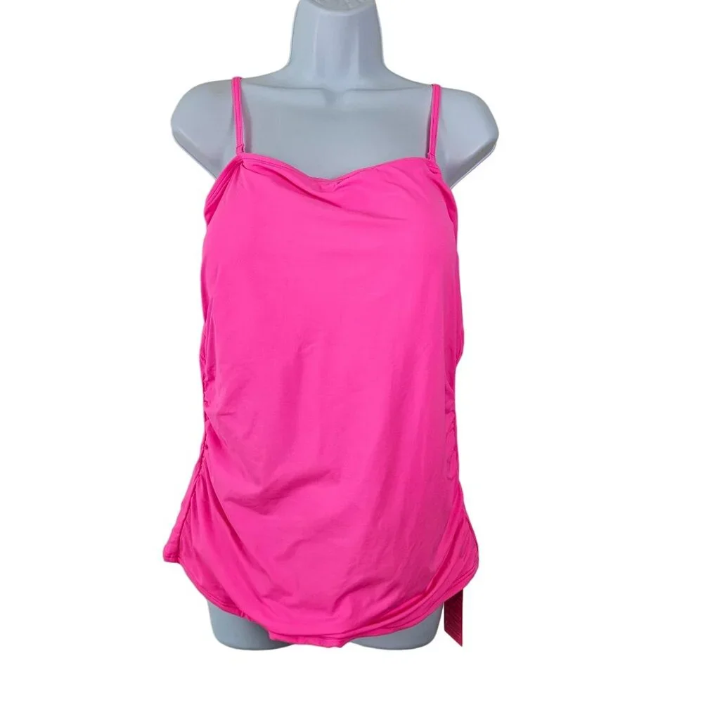 Aqua Eve Womens Bandeau Tankini Top & Bottoms Pink Ruched Sides Size XXL Beach